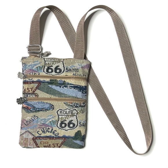 Route 66 Tapestry Cloth Crossbody Bag - Picture 1 of 9